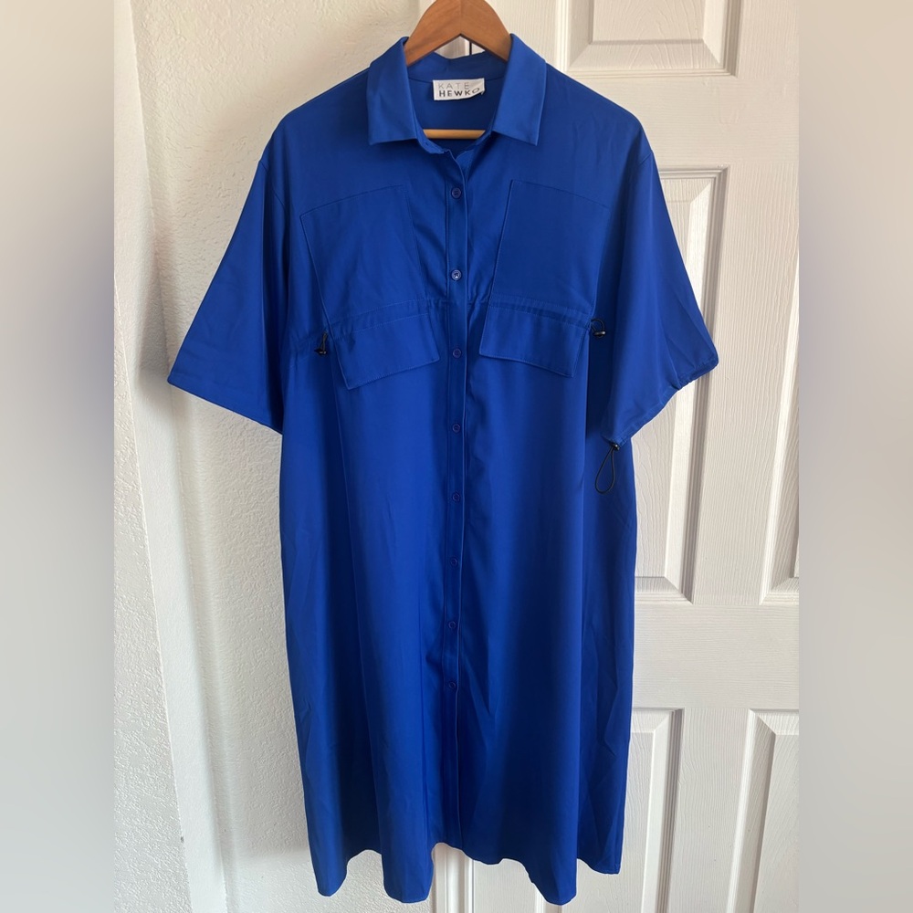 Kate Hewko Blue Button Pocket Shirt Relaxed Dress Size L